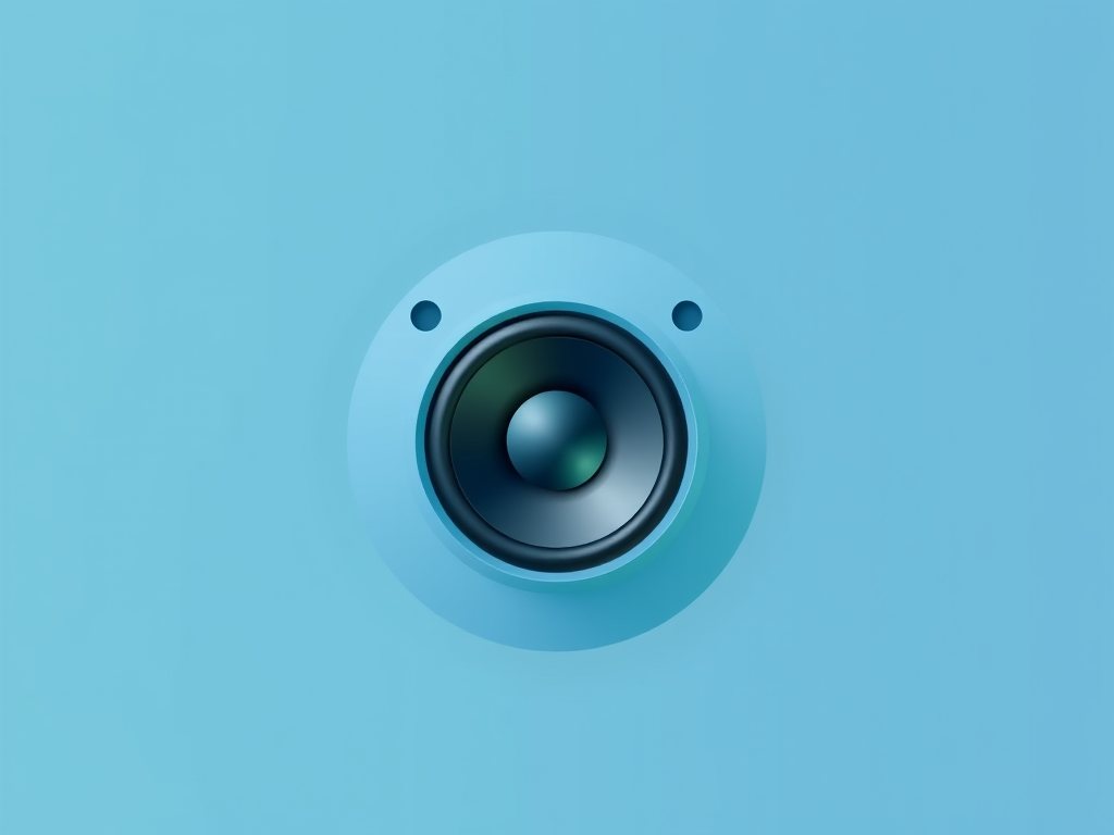 Design a sleek, modern speaker icon with muted colors in a gradient of blue and green, capturing a minimalistic aesthetic, with a soft-focus lens effect, shot on a Canon EOS R5 with a 50mm f/1.2 lens at ISO 100, aperture f/2.8, and in natural light to enhance the details and colors.