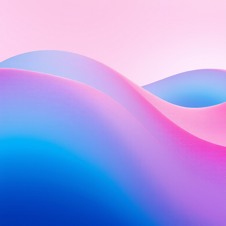 Create a smooth, flowing abstract wave with gradient colors transitioning from blue to pink, featuring intricate line patterns, captured with a Canon EOS R5 using a 50mm lens at f/1.8, ISO 100, 1/125s, shot in vibrant color mode and a high dynamic range.