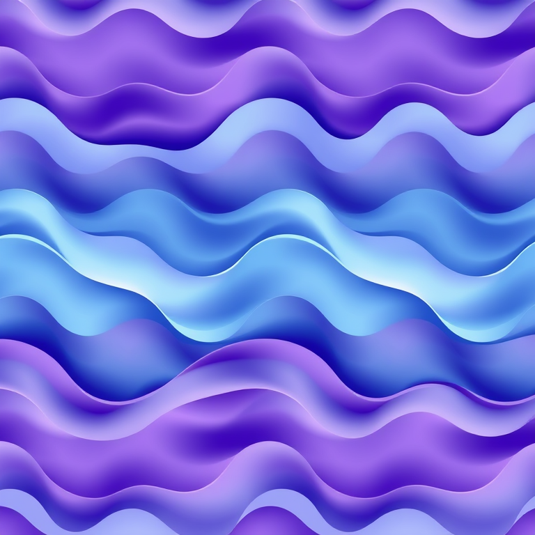 Generate a seamless pattern of abstract waves in shades of blue and purple with smooth gradients, 50mm lens, f/8 aperture, ISO 100, shot from a top-down view using a digital camera.