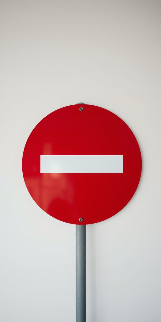 create an image of a red circular no entry sign featuring a white horizontal bar in the middle, shot with a Canon EOS 5D Mark IV using a 50mm lens at f/1.8, ISO 100, in a studio setting with soft lighting to enhance image quality and clarity