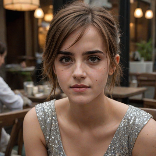 photo of young woman, [Ana de Armas:Emma Watson:0.5], highlight hair, sitting outside restaurant, wearing dress, rim lighting, studio lighting, looking at the camera, dslr, ultra quality, sharp focus, tack sharp, dof, film grain, Fujifilm XT3, crystal clear, 8K UHD, highly detailed glossy eyes, high detailed skin, skin pores
negative: disfigured, ugly, bad, immature, cartoon, anime, 3d, painting, b&w