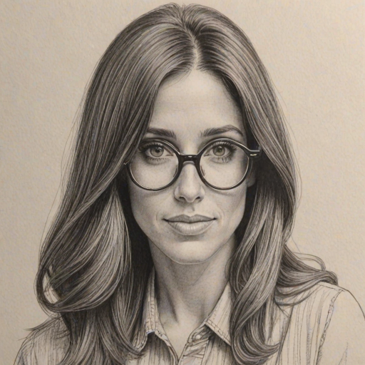 Alluring Soleil Moon Frye, pencil sketch, portrait of Lovely woman 1965s in glasses, hair style beatnik, outline, clear lines, fine lines, 8k