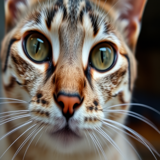 Close-up of a cat's face with sharp focus on the eyes, using a DSLR camera, 50mm lens, aperture f/2.8, ISO 200, natural lighting for enhanced detail and clarity.