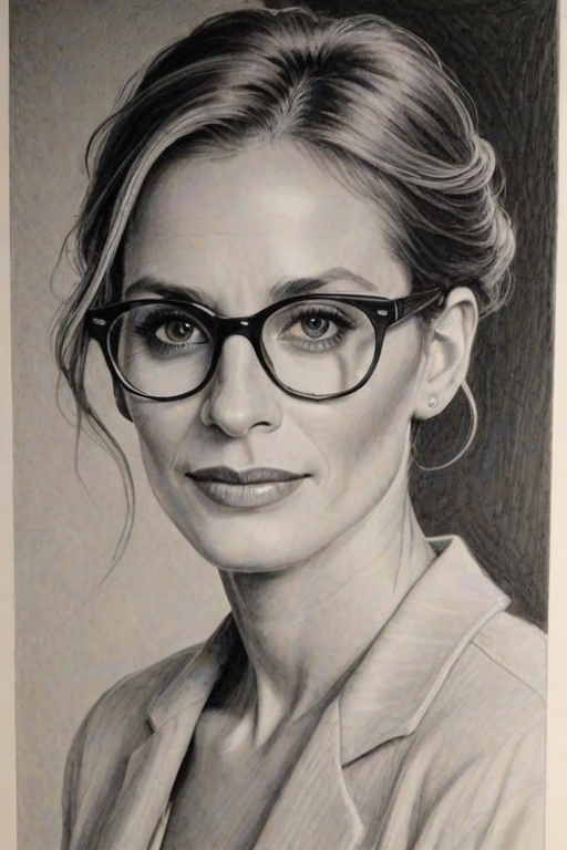 Ravishing Julia Roberts, pencil sketch, portrait of Fascinating woman 1924s in glasses, hair style beatnik, outline, clear lines, fine lines, 8k