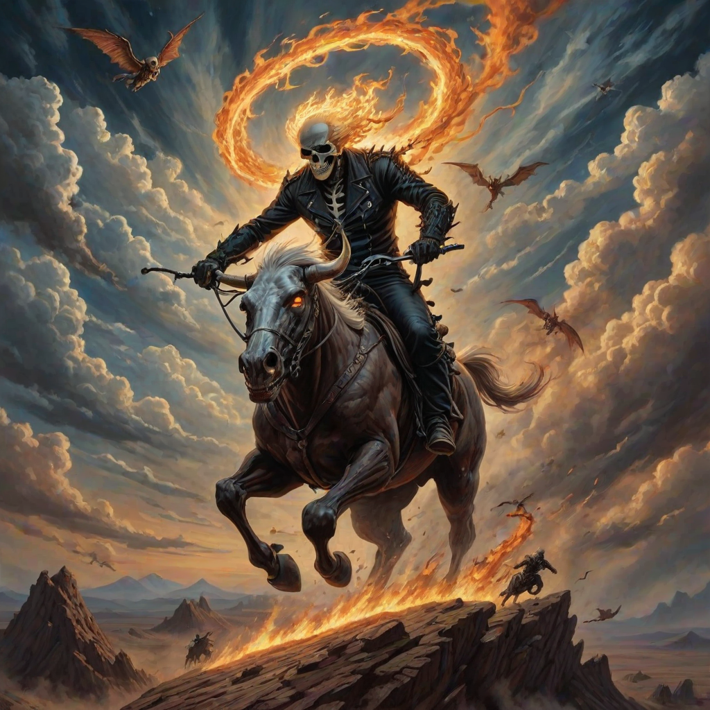 ghost rider in the sky, trying to catch the devil's herd, across the endless sky,