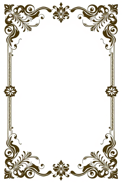 Create an elegant vintage-style border design with intricate floral and ornate patterns, using a DSLR camera in 50mm lens, f/2.8 aperture, ISO 100, and soft diffused lighting for high detail and clarity.