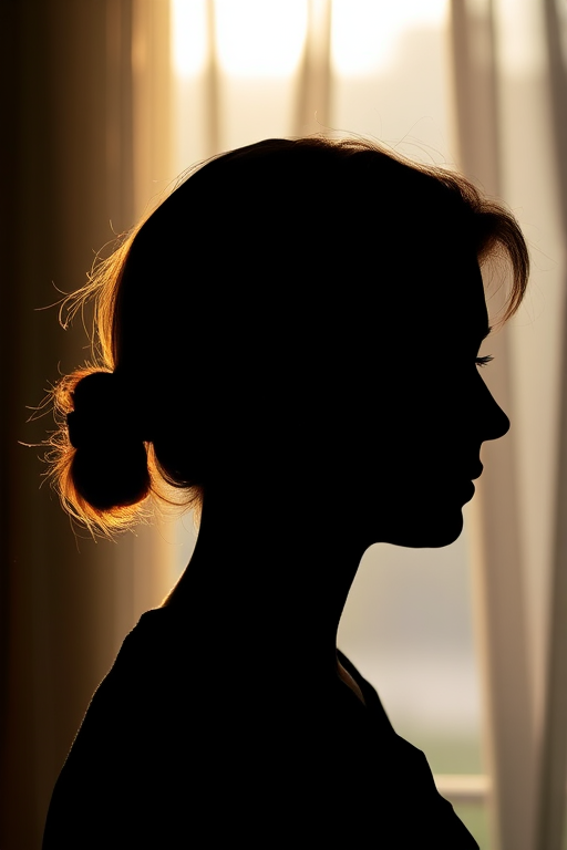 Generate a high-quality image of a silhouette of a person's head, captured with a Canon EOS R5 camera, using a 50mm f/1.2 lens, at ISO 100, with an aperture of f/1.2, and a shutter speed of 1/200s, shot in natural light for a soft, ethereal effect.