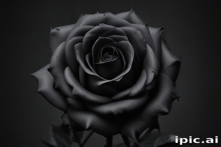 Elegant Black Rose in Monochrome Against a Deep Dark Background
