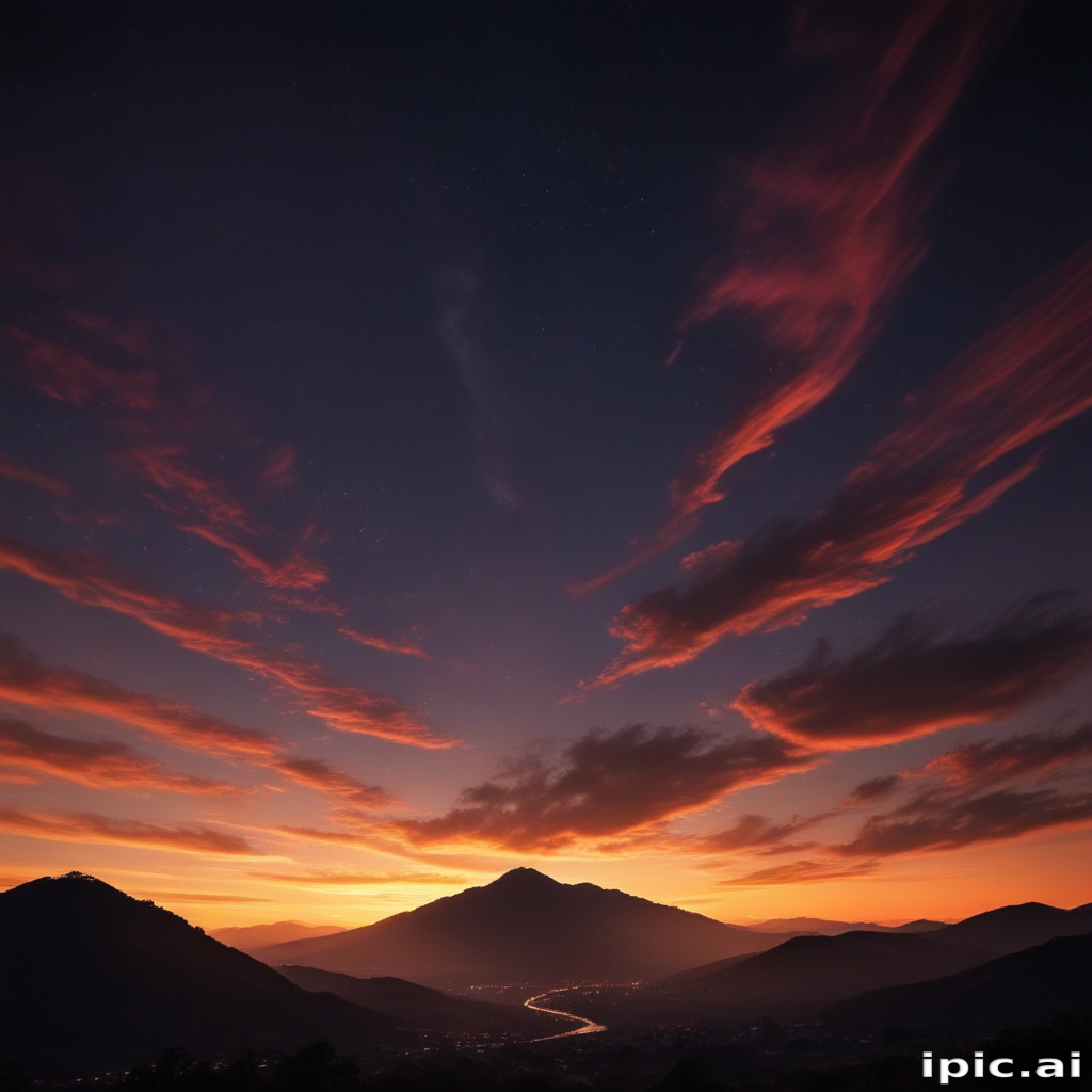 Majestic Sunset Over Mountains with Vibrant Clouds and Serene River Below