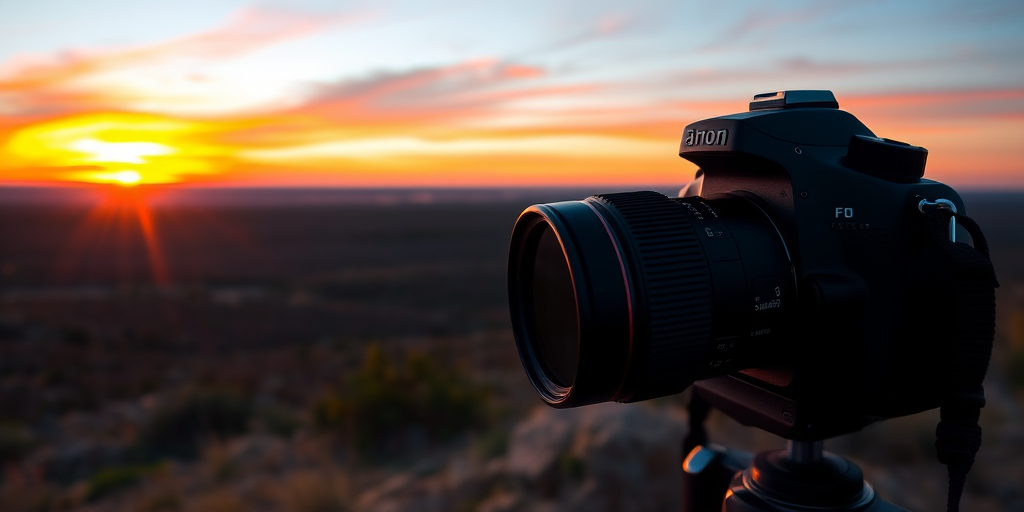 Capture a serene landscape at sunset with vibrant colors, using a DSLR camera with a 50mm lens, aperture set to f/8, ISO 100, and a shutter speed of 1/125 sec, in landscape orientation for a wide view of the horizon.