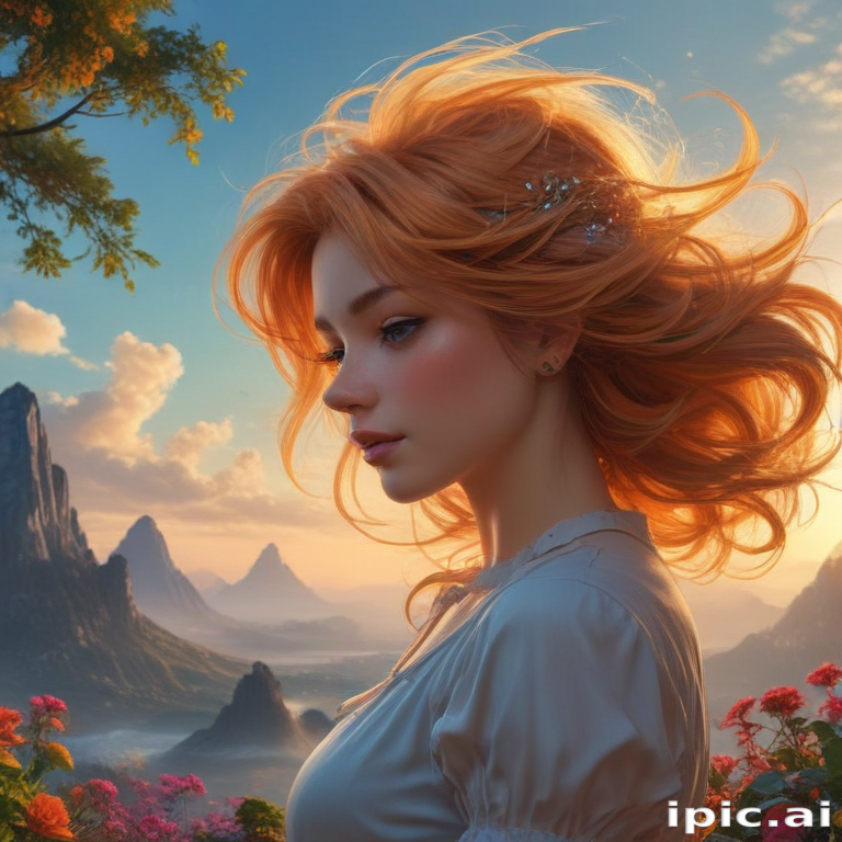 A Serene Portrait of a Young Woman Against a Breathtaking Mountain ...