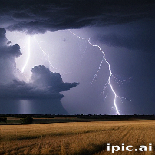 Majestic Lightning Strikes Amidst Dark Storm Clouds Over Open Fields