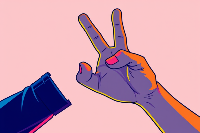 Create a high-resolution digital illustration of a stylized shaka hand gesture with clean lines and vibrant colors, using a DSLR camera at f/2.8 aperture, 50mm lens, in a high dynamic range style.