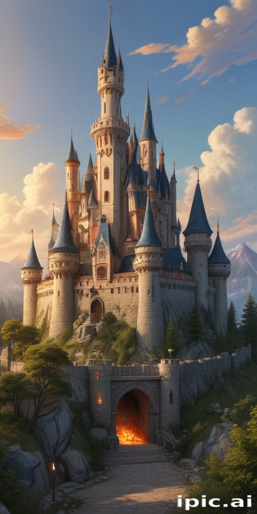 A Majestic Fairytale Castle Surrounded by Lush Landscapes and Mountains