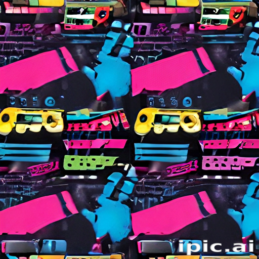 Controller Collage Examples Colorful Game Controller and Retro Tech Collage in Vibrant Neon Style