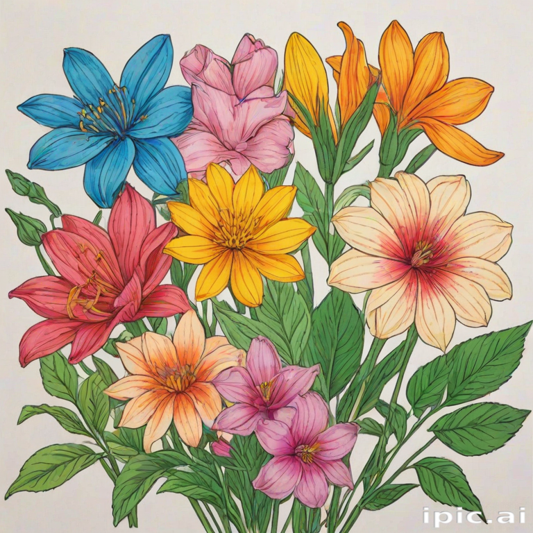color drawing flowers