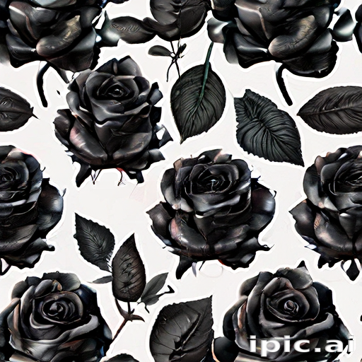 Elegant Pattern of Black Roses Surrounded by Lush Green Leaves