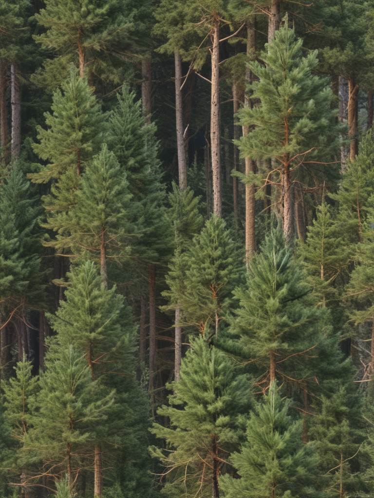 Majestic Pine Trees Standing Tall in a Lush Green Forest