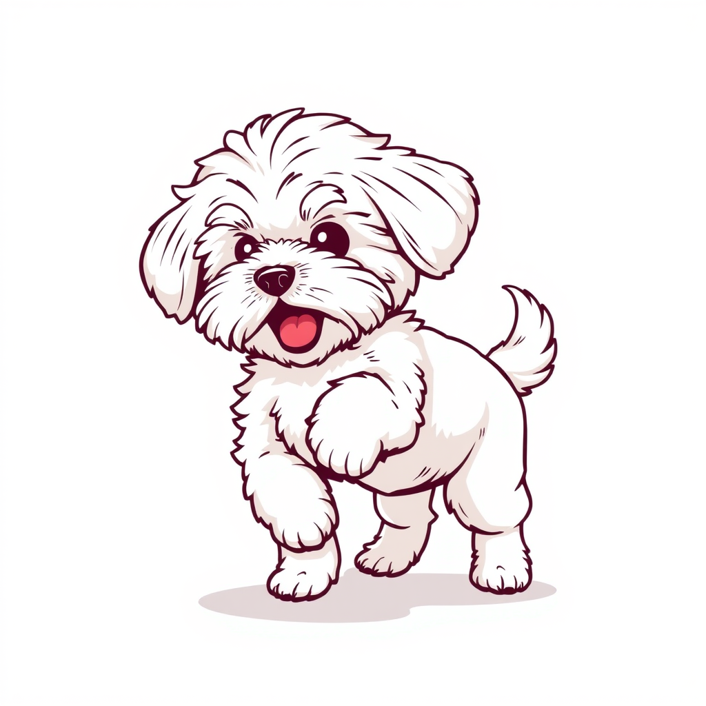 vector illustration, cute Maltipoo dog, dynamic pose, isolated on white background