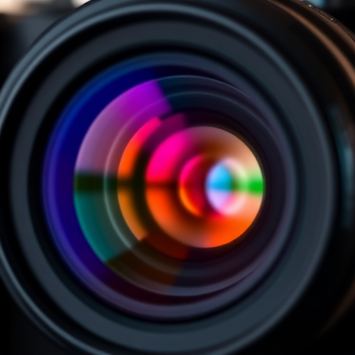 Create a high-resolution image of a camera lens with a colorful aperture, using a Canon EOS R5, 50mm f/1.2 lens, aperture set to f/2.8, ISO 100, and natural light to enhance vibrancy and clarity.