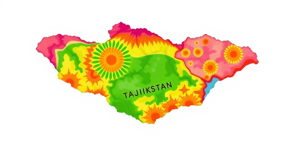 Create a high-resolution vector image of the Tajikistan map with vibrant colors, captured with a DSLR camera at f/8 aperture, ISO 100, 50mm lens, top-down view, with a clean white background for enhanced clarity.