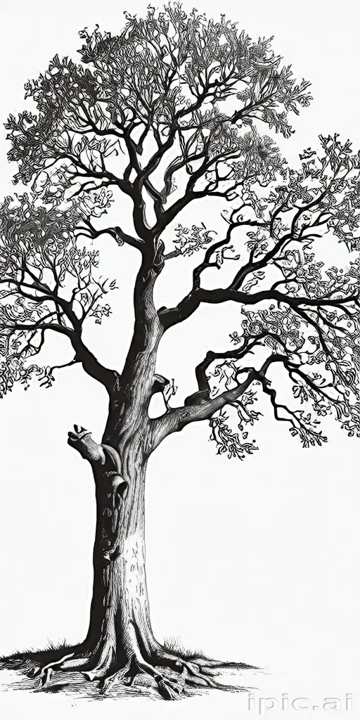 oak tree clipart black and white