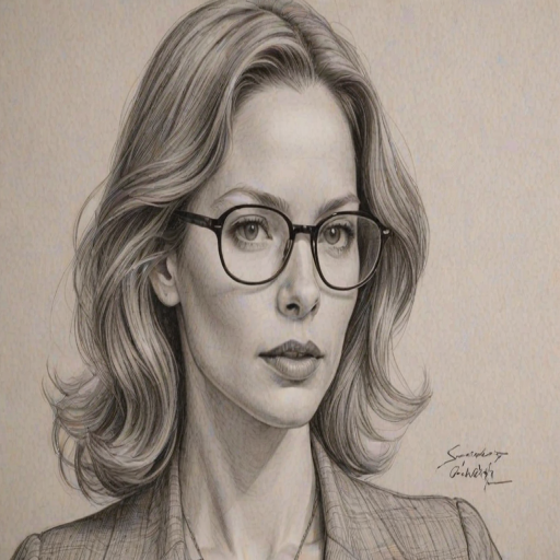Resplendent Sienna Guillory, pencil sketch, portrait of Bewitching woman 1943s in glasses, hair style beatnik, outline, clear lines, fine lines, 8k