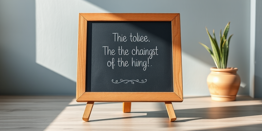 Create a high-resolution image of a wooden A-frame chalkboard standing on a flat surface, taken with a Canon EOS R5, 50mm lens, f/1.8 aperture, ISO 100, shooting from a low angle to enhance perspective and detail, in natural light for a soft, inviting appearance.