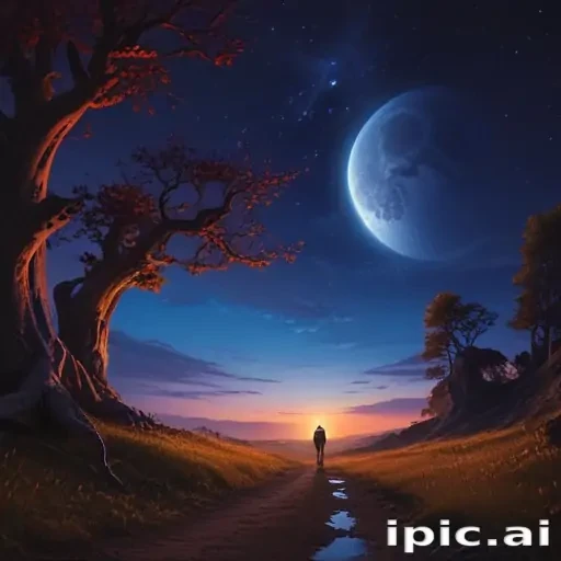 Serene Landscape Under a Starry Sky with a Majestic Moon Above