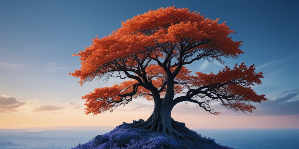 A Majestic Tree with Vibrant Orange Leaves Against a Serene Sky.