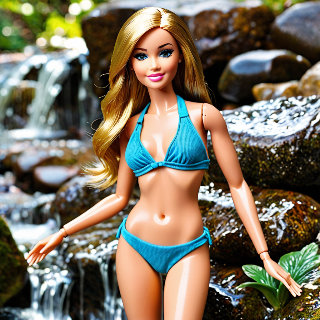 Ai Image Generator - Ai Art Generator - High Quality and 100% Unique Images  - iPic.Ai Hannah Montana swimsuit in the water near a waterfall Barbie doll  style