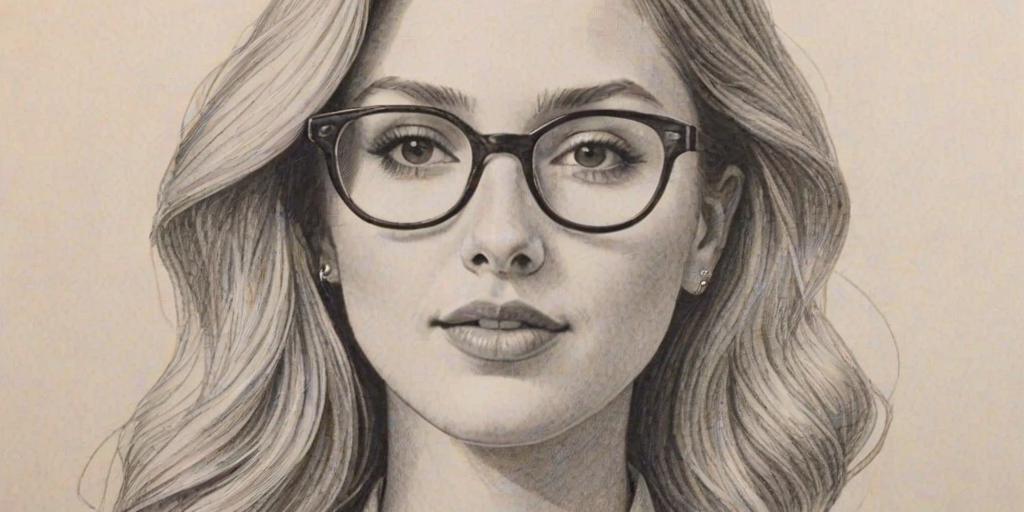 Fascinating Whitney Port, pencil sketch, portrait of Splendid woman 1976s in glasses, hair style beatnik, outline, clear lines, fine lines, 8k