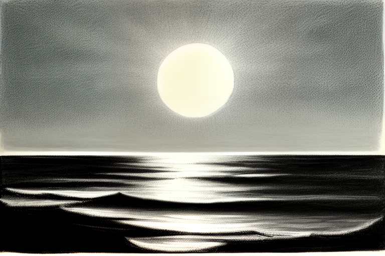 a charcoal sketch of the sun shining over the ocean