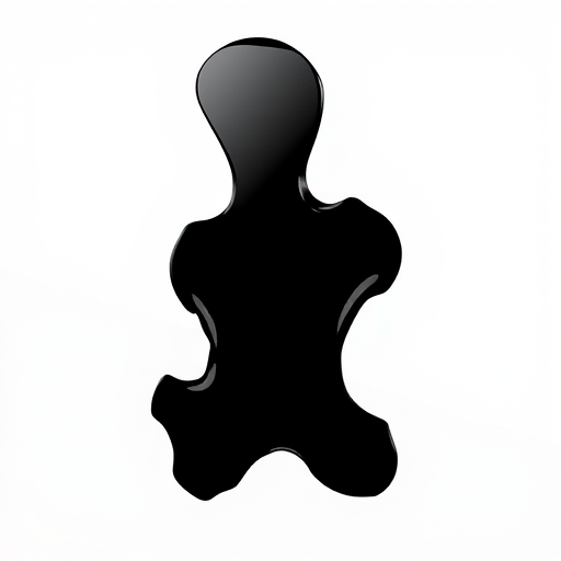 Create an abstract black shape on a white background, using a DSLR camera with a 50mm lens, aperture f/2.8, ISO 100, shot from a top-down view in high contrast to enhance details.