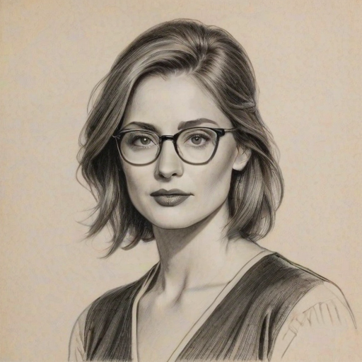 Magnificent Justin Hartley, pencil sketch, portrait of Bewitching woman 1923s in glasses, hair style beatnik, outline, clear lines, fine lines, 8k
