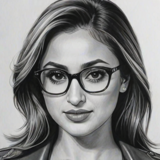 Lovely Francia Raisa, pencil sketch, portrait of Fascinating woman 1976s in glasses, hair style beatnik, outline, clear lines, fine lines, 8k