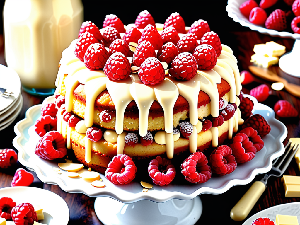 white chocolate raspberry almond cake