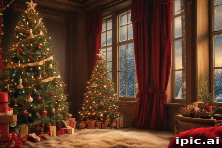 A Cozy Holiday Living Room Decorated with Beautiful Christmas Trees and ...