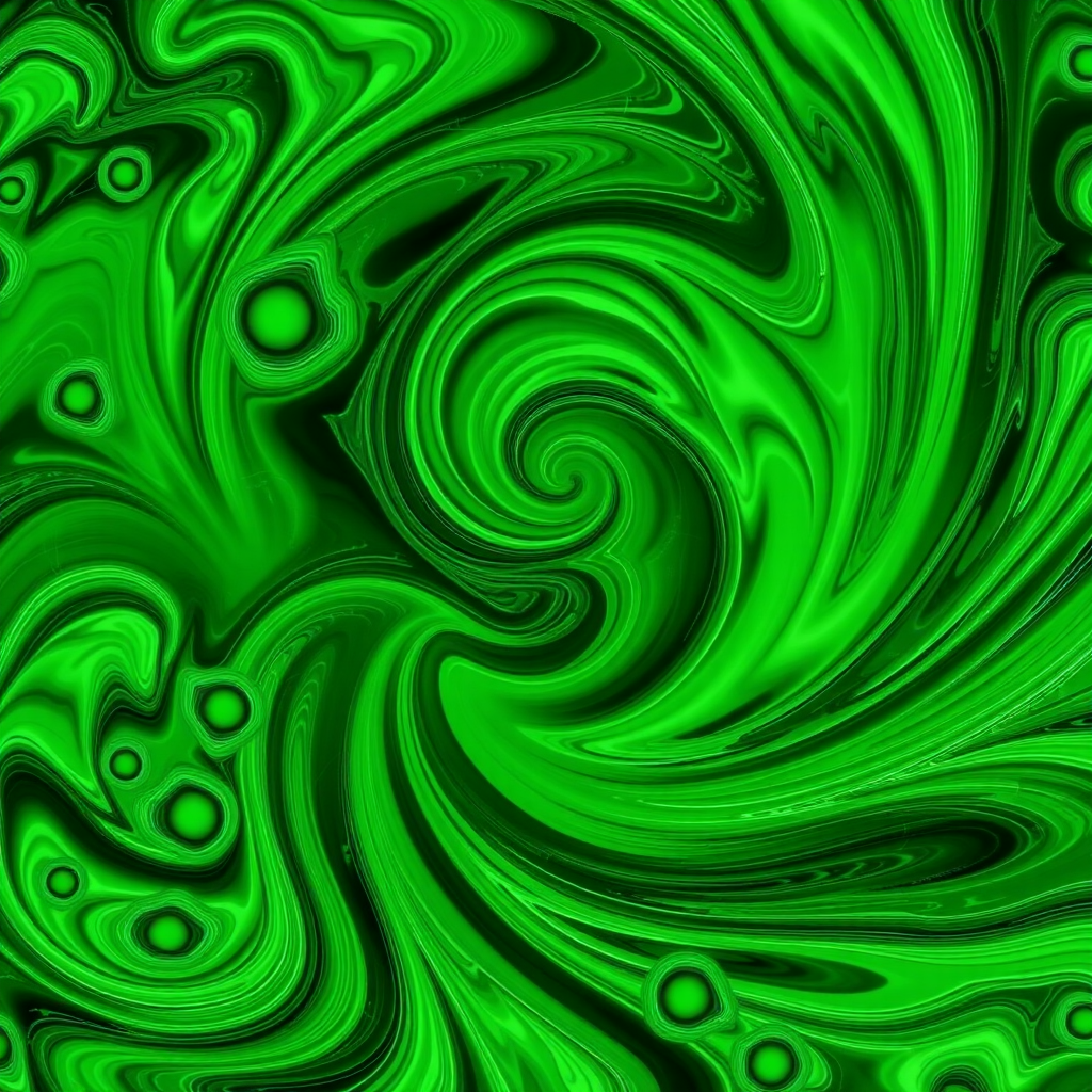 Regenerate an abstract digital art piece featuring swirling green patterns with circular motifs, using a high-resolution setting of 300 DPI, in a macro view, with a vibrant color profile, captured using a digital SLR camera.