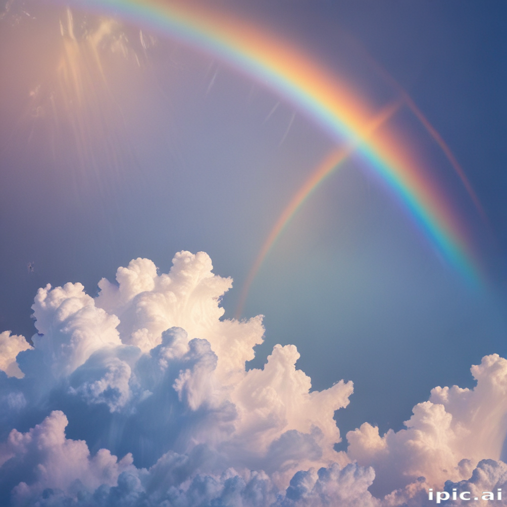 A Beautiful Double Rainbow Stretching Across a Blue Sky with Fluffy Clouds