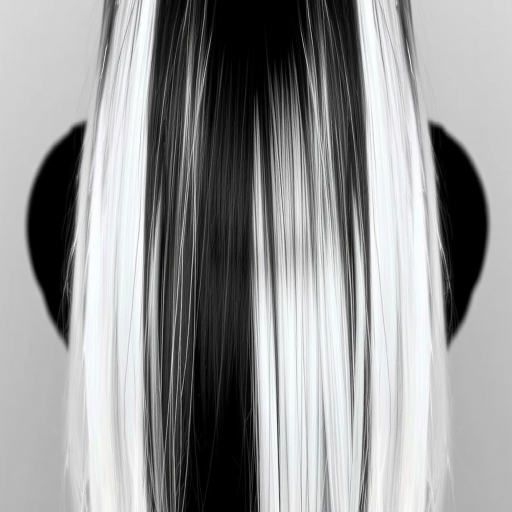 Dramatic black and white split dye, Yin-Yang's hair showcases a perfect balance of light and dark, with sleek straight strands creating a striking visual contrast from root to tip