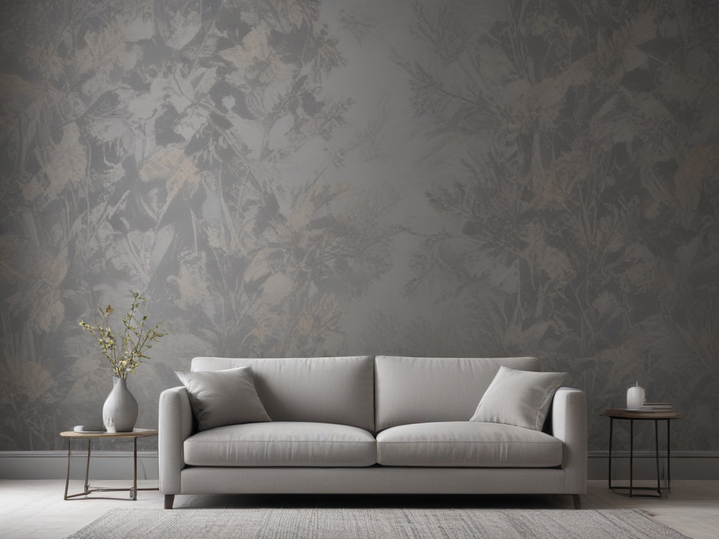 Elegant Living Room with Floral Wallpaper and Cozy Sofa Arrangement
