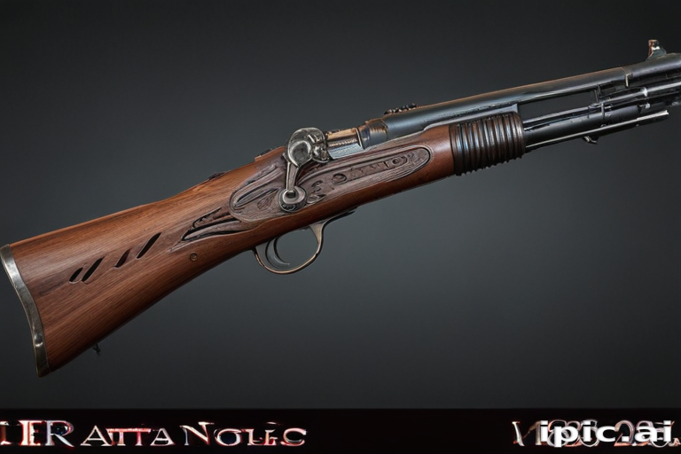 Detailed Close-Up of an Ornate Vintage Rifle with Intricate Woodwork