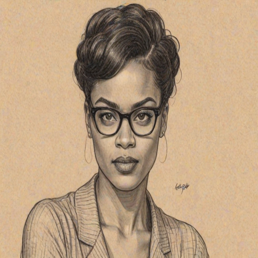 Fascinating Freema Agyeman, pencil sketch, portrait of Enticing woman 1926s in glasses, hair style beatnik, outline, clear lines, fine lines, 8k