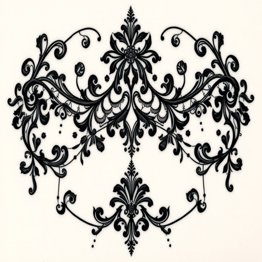 Blackwork ornamental tattoo entitled "Gothic Lace" featuring intricate patterns inspired by Victorian-era lace and filigree work, with delicate swirls and floral motifs creating a stunning contrast against the skin, ideal for those who appreciate the elegance and sophistication of vintage-inspired designs.