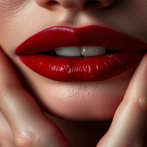 Velvety deep crimson lips with a soft, blurred edge, exuding mystery and allure, perfect for a sultry and romantic look