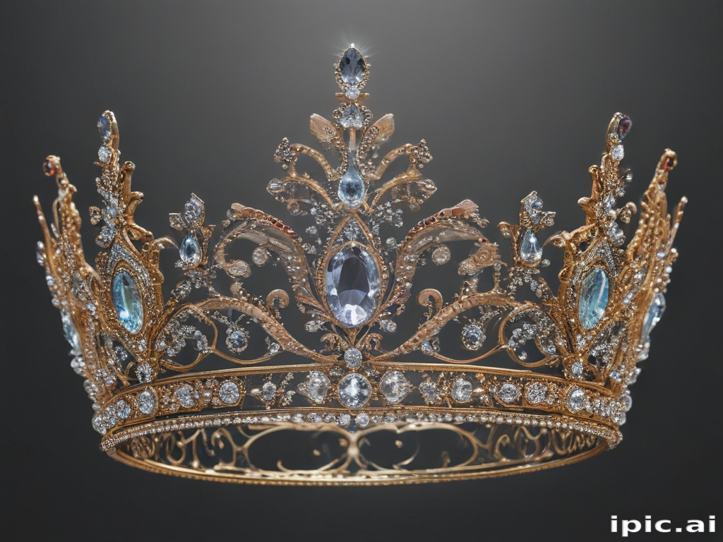 Exquisite Golden Crown Adorned with Sparkling Gems and Intricate Designs