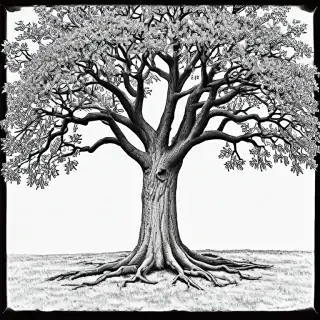 oak tree clipart black and white