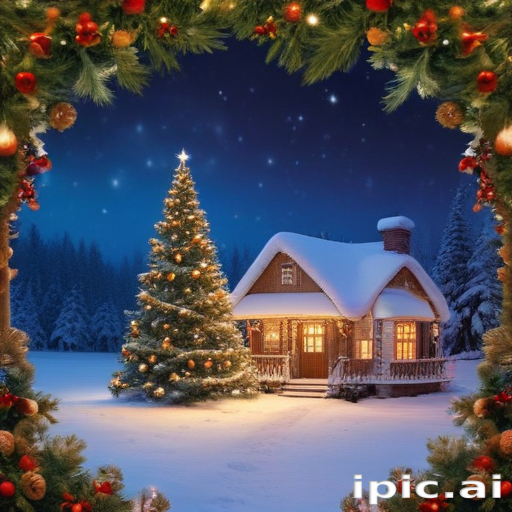 A Cozy Snowy Cottage Surrounded by Festive Decorations and a Christmas Tree