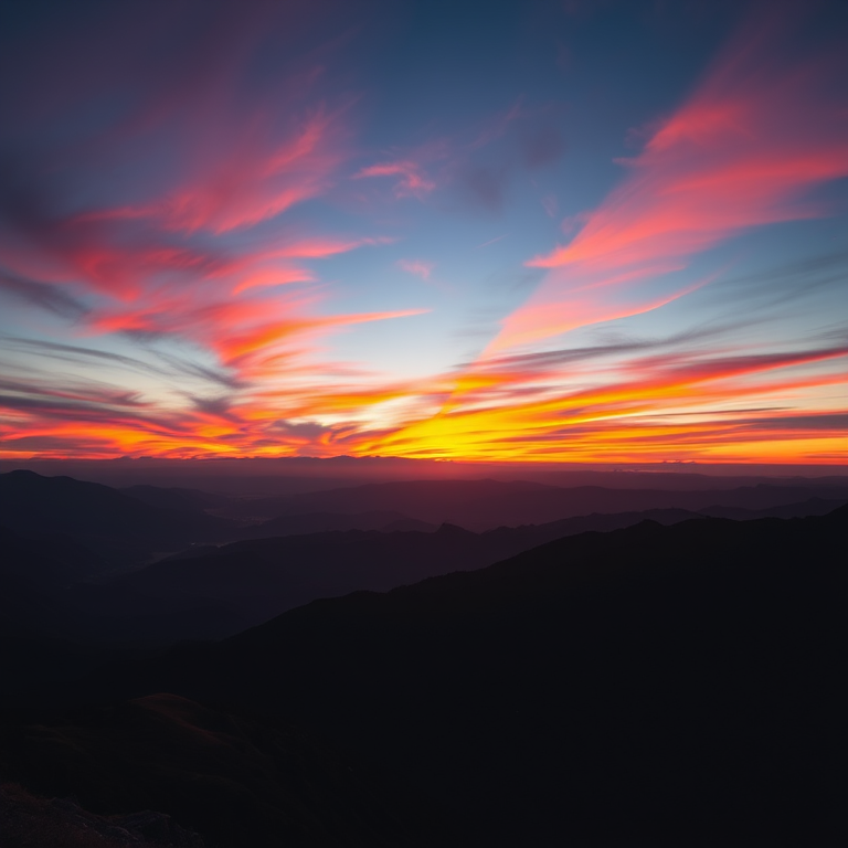 high-resolution image of a vibrant sunset over a mountain range, shot with a Canon EOS R5, 24mm lens, aperture f/8, ISO 100, shutter speed 1/125s, landscape view, natural colors, and high dynamic range.